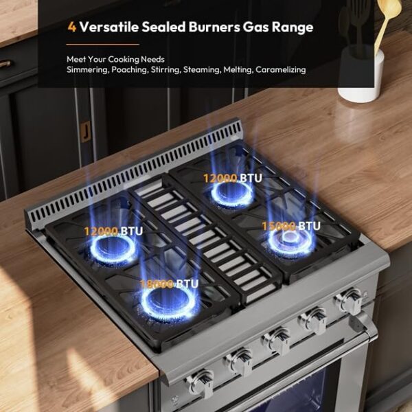 Empava Freestanding Slide-In Gas Range, Single Oven 4.2 cu. Ft, Pro-Style with 4 Sealed Ultra High-Low Burners-Heavy Duty Continuous Grates in Stainless Steel, CSA Certified, 30 Inch - Image 2