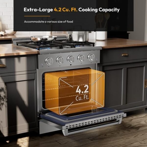 Empava Freestanding Slide-In Gas Range, Single Oven 4.2 cu. Ft, Pro-Style with 4 Sealed Ultra High-Low Burners-Heavy Duty Continuous Grates in Stainless Steel, CSA Certified, 30 Inch - Image 3