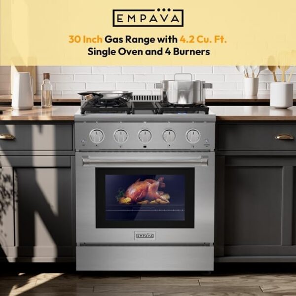 Empava Freestanding Slide-In Gas Range, Single Oven 4.2 cu. Ft, Pro-Style with 4 Sealed Ultra High-Low Burners-Heavy Duty Continuous Grates in Stainless Steel, CSA Certified, 30 Inch - Image 6