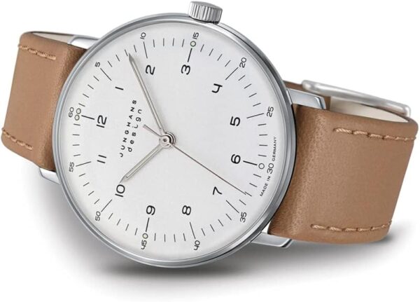 JUNGHANS Max Bill Handaufzug Hand-Winding Sapphire Crystal Beige Leather Watch 027/3701.02 - Image 2